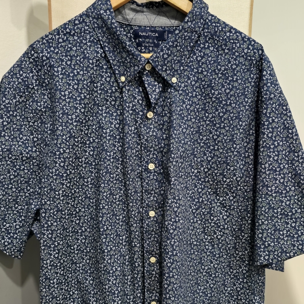 Nautica Men's Navy Floral Button Down Shirt